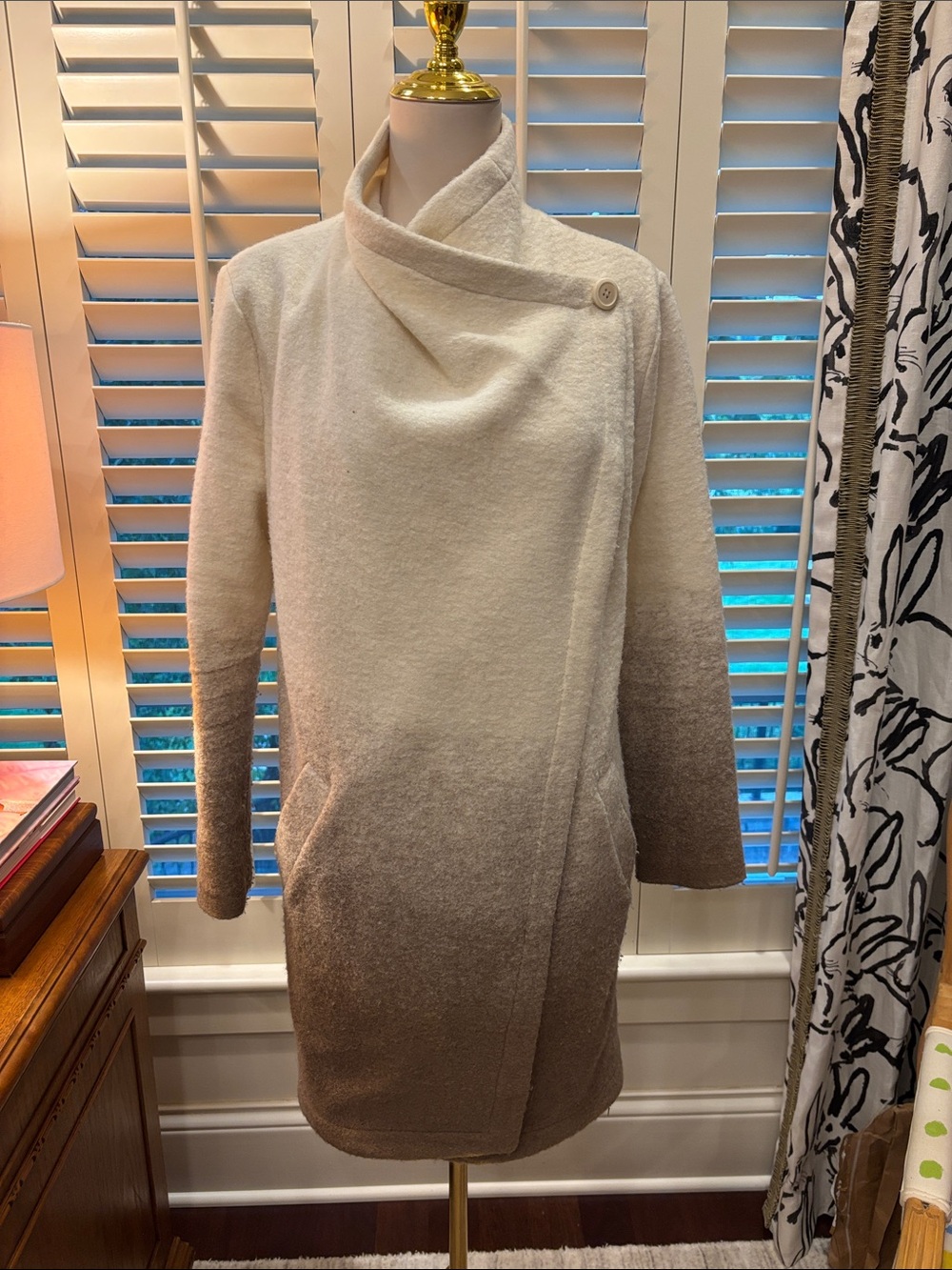BB Dakota Cream to Brown Ombre Wrap Cardigan Coat